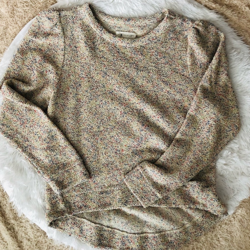 😍 Lou & Grey for LOFT •Sprinkle Puff Sleeve Terry Sweater • Size Medium • NWOT